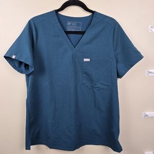 Figs Deep Teal V-Neck Scrub Top Size M